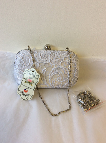 BRAND NEW FASHION ONLY SILVER & WHITE LACE HARD CASE SMALL CLUTCH/ SHOULDER BAG