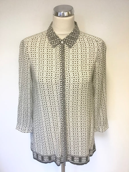 COMPTOIR DES COTONNIERS BLACK & IVORY PRINT SILK SHIRT SIZE M