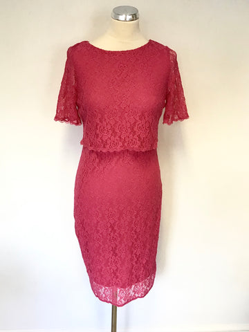 M&CO PINK LACE SHORT SLEEVE PENCIL DRESS SIZE 12 PETITE
