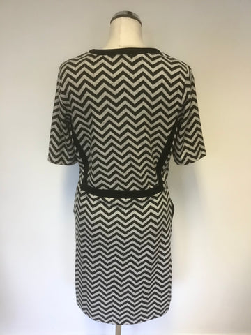PIED A TERRE BLACK & GREY ZIG ZAG DESIGN SHORT SLEEVE JERSEY DRESS SIZE 12