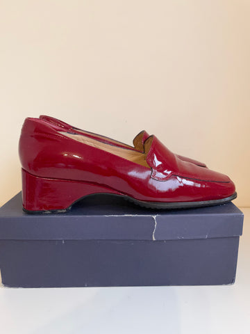 ITALIAN PAOLA CIPRIANI DARK RED PATENT LEATHER SLIP ON HEELED LOAFERS SIZE 4/37