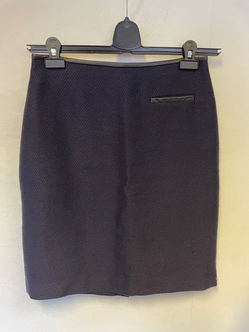 JIGSAW NAVY BLUE WOOL MIX LEATHER TRIMMED STRAIGHT SKIRT SIZE 10