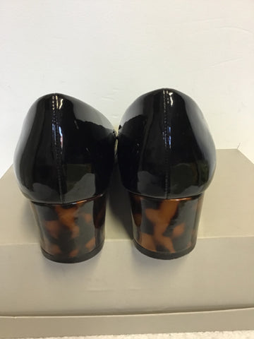 MARKS & SPENCER BLACK PATENT WITH TORTOISE SHELL HEELS SIZE 7/40