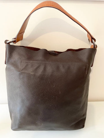 HOBBS DARK BROWN & TAN LEATHER SHOULDER BAG WITH DETACHABLE COIN PURSE
