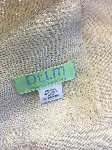 DONT LABEL ME 100% WOOL PINK & SILVER METALLIC THREAD FRINGED WRAP/ SCARF