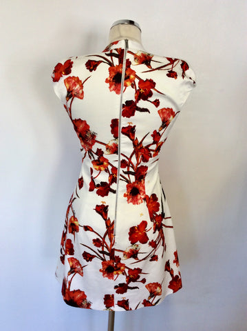 KAREN MILLEN WHITE & ORANGE FLORAL PRINT DRESS SIZE 8