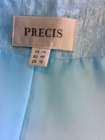 PRÉCIS AQUA BEADED NECKLINE PENCIL DRESS & BOLERO JACKET SIZE 14/16