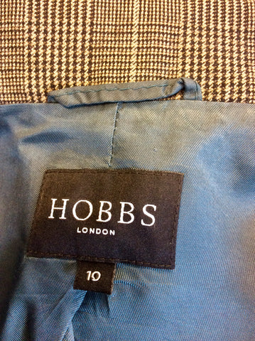 HOBBS BROWN WOOL CHECK BELTED JACKET SIZE 10