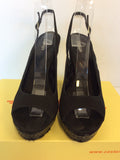 CASTANER BLACK SATIN & LEATHER PEEPTOE & SLINGBACK HEELS SIZE 7/41