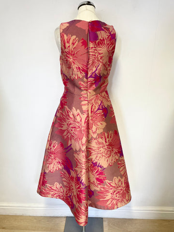 MONSOON CORAL & PINK FLORAL PRINT SLEEVELESS FIT & FLARE DRESS SIZE 8