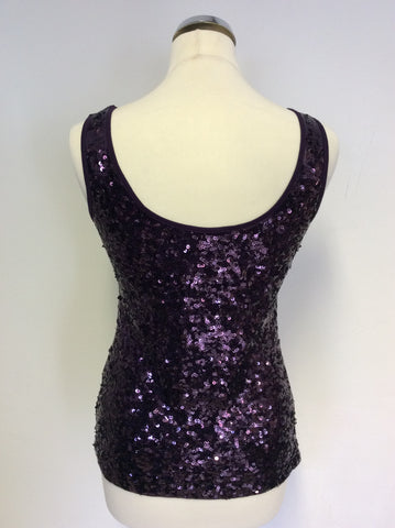 MONSOON PURPLE SEQUINNED SLEEVELESS TOP SIZE 10