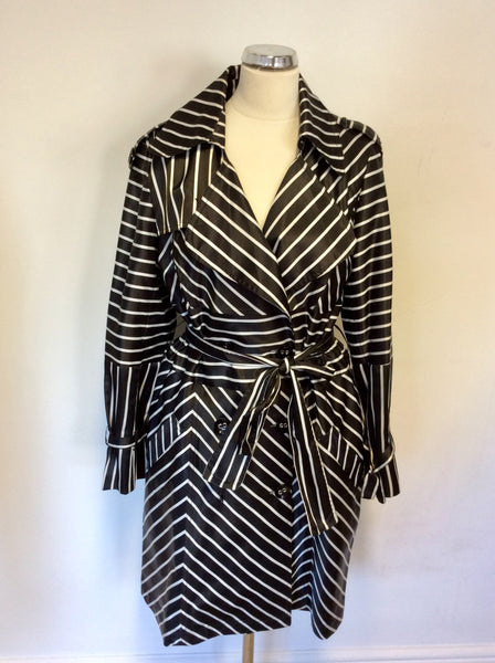 FAUST BLACK & WHITE STRIPED TRENCH COAT/ MAC SIZE 16