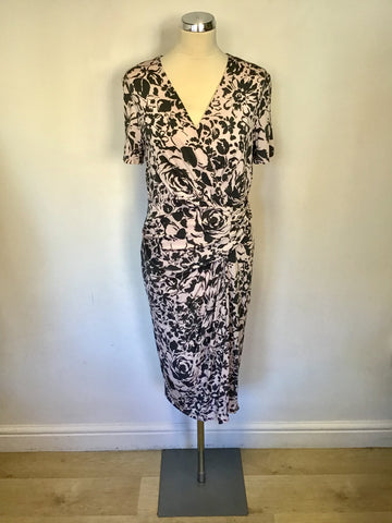 LAURA ASHLEY PINK & GREY FLORAL PRINT SHORT SLEEVE DRESS SIZE 14
