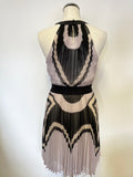 KAREN MILLEN BLACK & BEIGE PLEATED FIT & FLARE DRESS SIZE 10