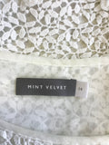 MINT VELVET WHITE CROCHET OVERLAY SHORT SLEEVE TOP SIZE 14