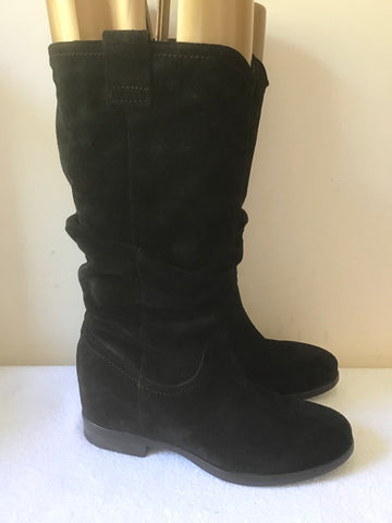 MODA IN PELLE BLACK SUEDE CALF LENGTH SLOUCH BOOTS SIZE 7/40