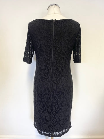 DANILO BLACK FLORAL LACE SHORT SLEEVED PENCIL DRESS  SIZE 2 UK 12
