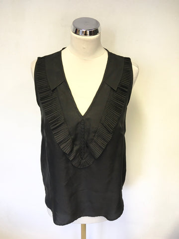 TWENTY8TWELVE ELLA BLACK SILK PLEATED TRIM SLEEVELESS TOP SIZE 12
