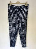 RCA FOR MONSOON NAVY & WHITE PRINT TROUSERS SIZE 10
