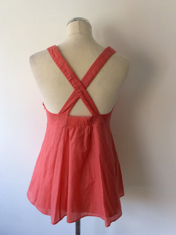 REISS CORAL ORANGE CROSS OVER BACK FIT & FLARE TOP SIZE 8