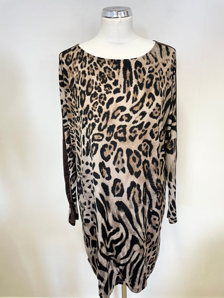 ISLE JACOBSEN BROWN LEOPARD PRINT LONG SLEEVE TUNIC TOP SIZE M