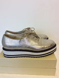 MODA IN PELLE SILVER & WHITE WEDGE HEEL LACE UP SHOES SIZE 7/40