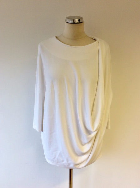 COS WHITE DRAPED SCOOP NECK 3/4 SLEEVE TOP SIZE M