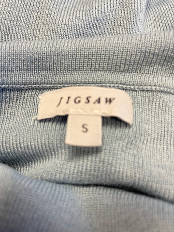 JIGSAW LIGHT BLUE SILK & COTTON FINE KNIT POLO NECK JUMPER SIZE S