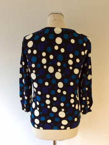 HOBBS BLACK, WHITE,BLUE & TURQOUISE SPOT COTTON CARDIGAN SIZE 12