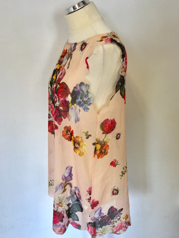 TED BAKER SWEETEA OIL PAINTING FLORAL PRINT SCALLOPED BEACH COVER UP DRESS SIZE S/M