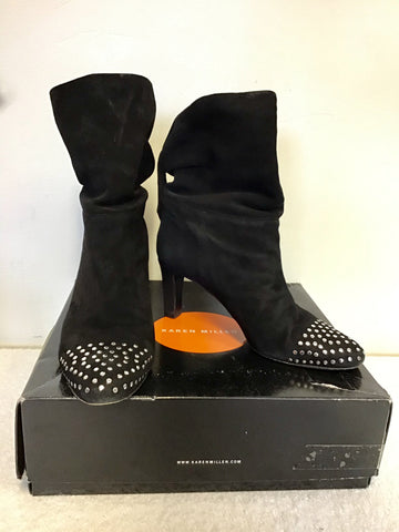 KAREN MILLEN BLACK SUEDE & SILVER STUD TRIM ANKLE BOOTS SIZE 6/39