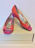 BRAND NEW ANNE KLEIN PINK & CORAL OPEN TOE LOW WEDGE HEELS SIZE 6/39