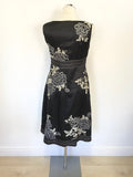 MONSOON BLACK WITH SILVER & IVORY FLORAL EMBROIDERY SLEEVELESS OCCASION DRESS SIZE 10
