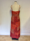 MONSOON CORAL RED, PURPLE & GOLD PRINT MAXI DRESS SIZE 14