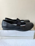 VIVOBAREFOOT BLACK LEATHER ELASTICATED STRAP COMFORT FLATS SIZE 7/40 WIDE FIT