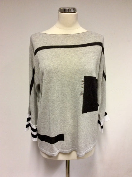 ELISA CAVALETTI GREY,BLACK & WHITE FINE KNIT JUMPER SIZE L