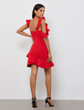 BRAND NEW BCBGMAXAZRIA JEWEL RED ASYMMETRICAL RUFFLED MINI DRESS SIZE 10 UK 14