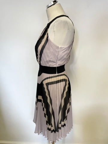 KAREN MILLEN BLACK & BEIGE PLEATED FIT & FLARE DRESS SIZE 10