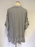 MARCCAIN BLACK & WHITE STRIPE PONCHO STYLE FRILL EDGE TOP SIZE N2 FIT UK 12-16