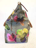 ITALIAN ROBERTA PIOU TAN LEATHER & FLORAL PATTERN FABRIC SHOULDER SHOPPER BAG