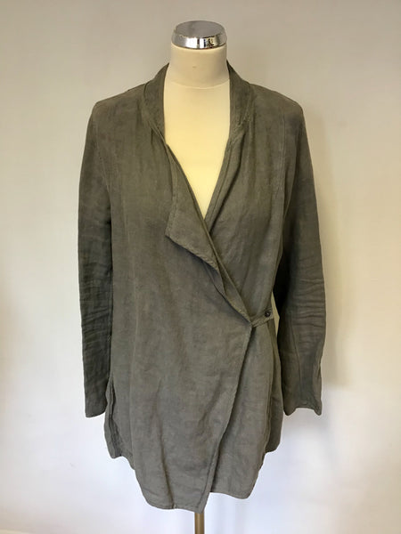 OSKA GREY LINEN WRAP ACROSS JACKET SIZE 0 FIT UK 8/10/12