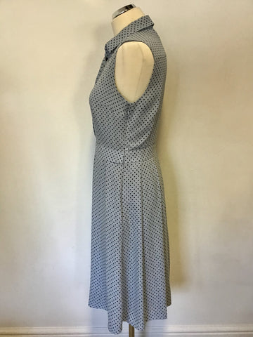 HOBBS LIGHT BLUE & NAVY SPOT SLEEVELESS DRESS SIZE 10