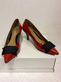 CLARKS SOFTWEAR RED PATENT & BLACK BOW TRIM HEELS SIZE 8/42