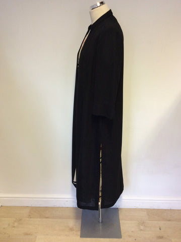 JACQUES VERT CREAM,RED & BLACK FLORAL PRINT DRESS & BLACK DUSTER COAT SIZE 14