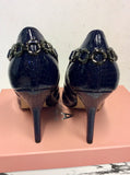 BRAND NEW MODA IN PELLE CARLINO NAVY PATENT CHAIN TRIM HEELS SIZE 4/37