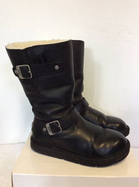 UGG KENSINGTON BLACK LEATHER SHEEPSKIN LINED BOOTS SIZE 4.5/37