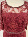 MONSOON DEEP RED LACE BEAD TRIM SPECIAL OCCASION DRESS SIZE 18