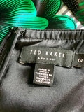 TED BAKER BLACK,GREY & GREEN PRINT SILK STRAPPY SPECIAL OCCASION DRESS SIZE 2 UK 10