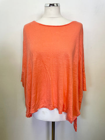 PURE COLLECTION CORAL LINEN FINE KNIT SHORT SLEEVE LOOSE FIT TOP  SIZE 18