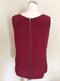 TED BAKER DEEP RED SILK PLEATED TRIM SLEEVELESS TOP SIZE 4 UK 14